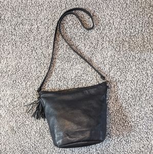 Ganson Black Leather Bag with tassel